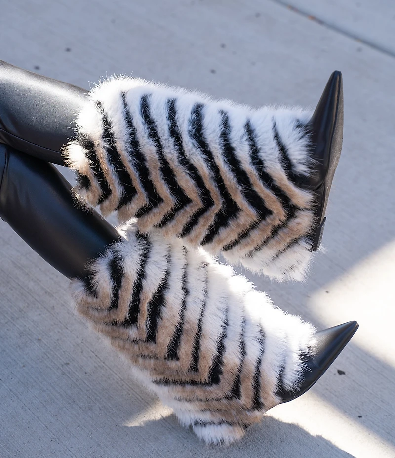 Azalea Wang Briash Striped Faux Fur Boots