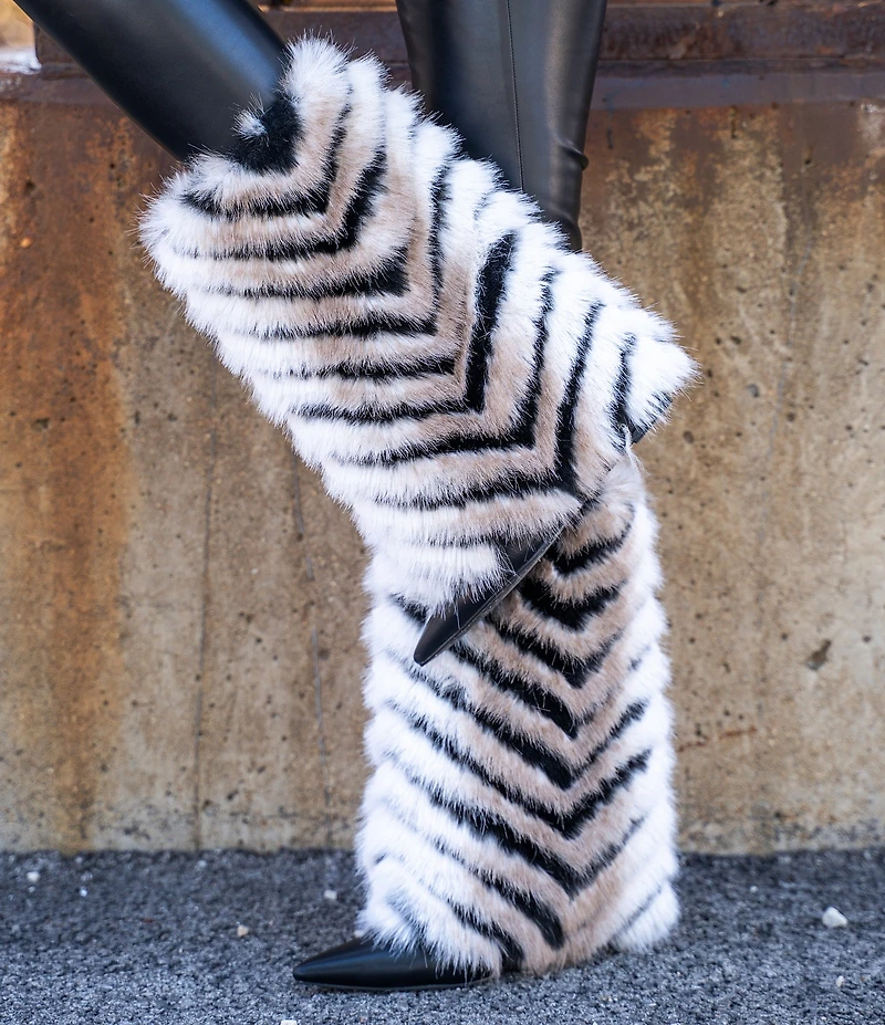 Azalea Wang Briash Striped Faux Fur Boots