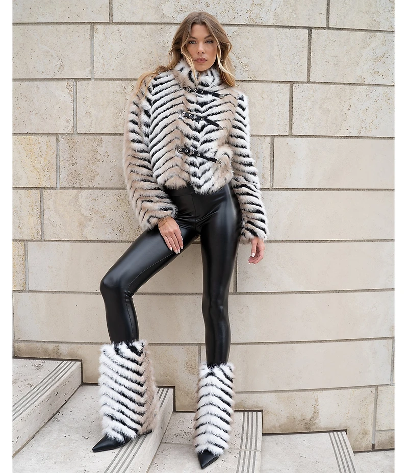 Azalea Wang Briash Striped Faux Fur Boots