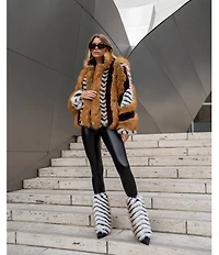 Azalea Wang Briash Striped Faux Fur Boots