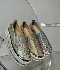 Azalea Wang Brittany Rhinestone Platform Slip On Sneakers