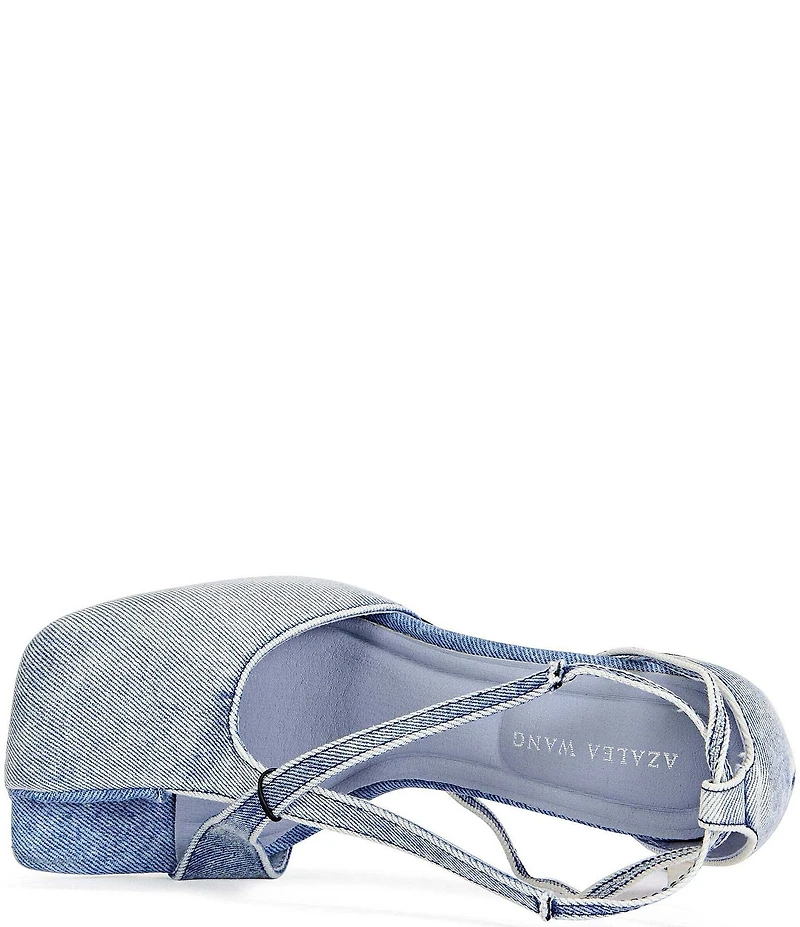 Azalea Wang Buiky Denim Square Split Toe Ankle Tie Sandals