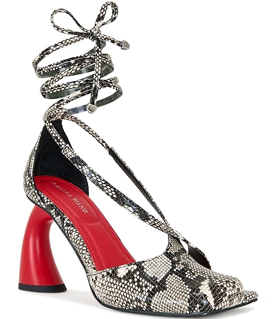 Azalea Wang Buiky Snake Print Ankle Wrap Pumps