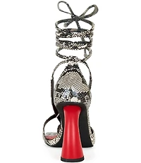 Azalea Wang Buiky Snake Print Ankle Wrap Pumps