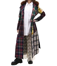 Azalea Wang Cadault Plaid Pattern Notch Lapel Belted Button Front Trench Coat