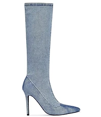 Azalea Wang Calana Denim Pointed Toe Stiletto Tall Boots