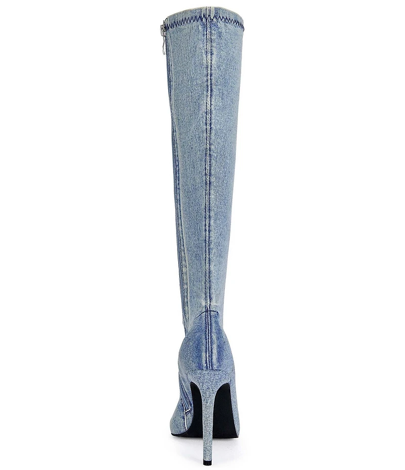 Azalea Wang Calana Denim Pointed Toe Stiletto Tall Boots