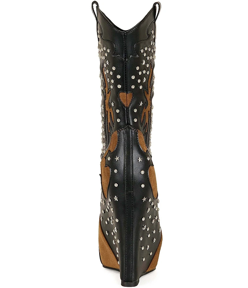 Azalea Wang Callia Studded Overlasted Platform Wedge Booties