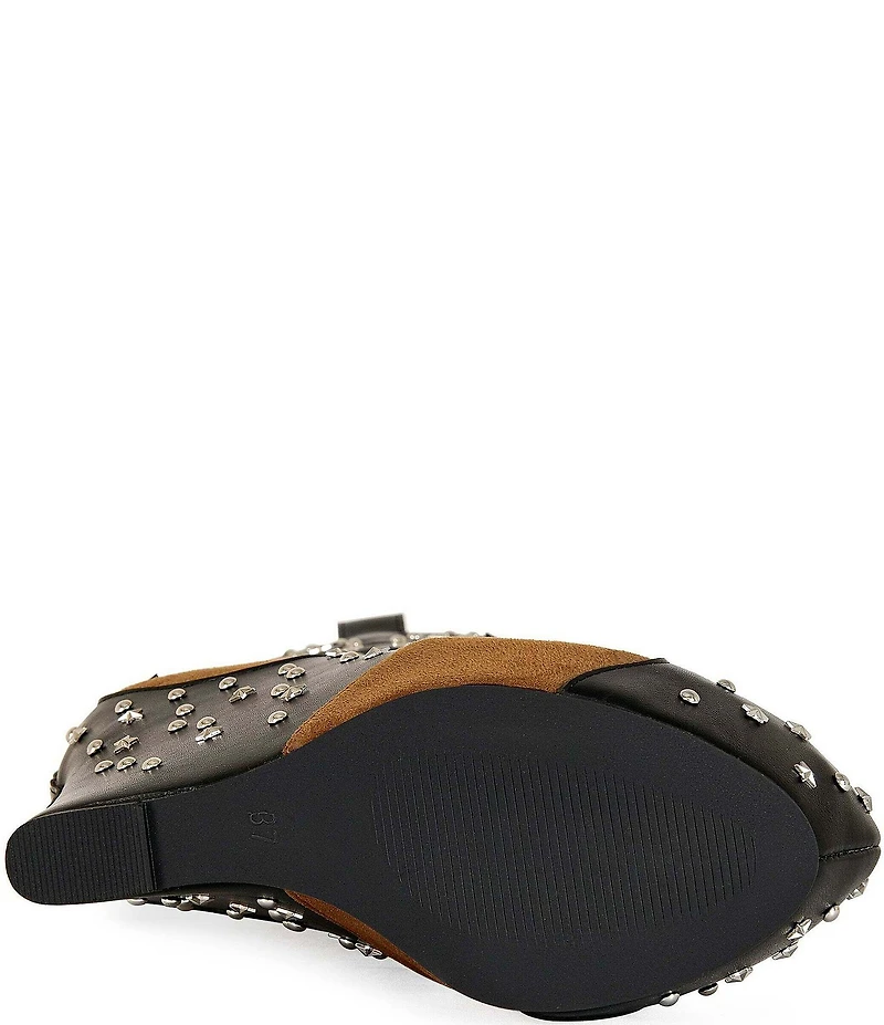 Azalea Wang Callia Studded Overlasted Platform Wedge Booties