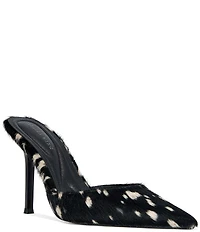 Azalea Wang Cambrie Deer Print Calf Hair Pointed Toe Dress Mules