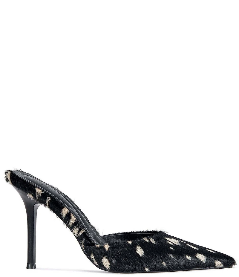 Azalea Wang Cambrie Deer Print Calf Hair Pointed Toe Dress Mules