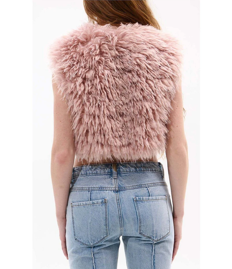 Azalea Wang Camille-Pink Faux Fur Open Front Crop Vest