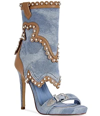 Azalea Wang Caprizia Denim Western Shaft Sandal Booties