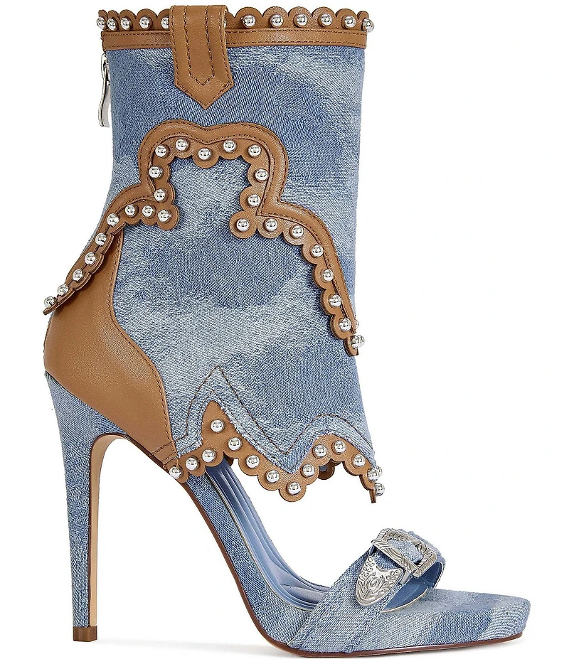 Azalea Wang Caprizia Denim Western Shaft Sandal Booties