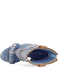 Azalea Wang Caprizia Denim Western Shaft Sandal Booties