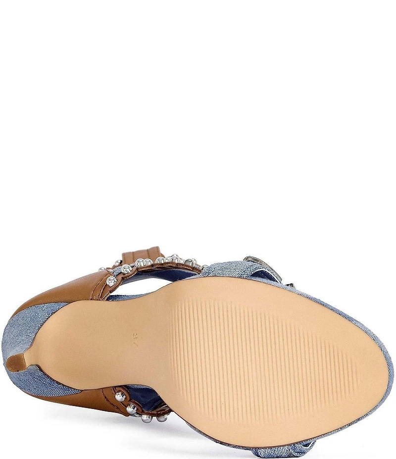 Azalea Wang Caprizia Denim Western Shaft Sandal Booties