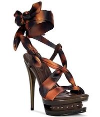 Azalea Wang Carmen Tiger Print Ankle Tie Bow Studded Platform Sandals