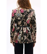 Azalea Wang Casha Baroque Pattern Metallic Notch Collar Belted Blazer