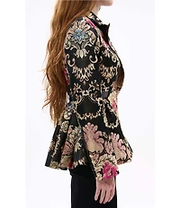 Azalea Wang Casha Baroque Pattern Metallic Notch Collar Belted Blazer