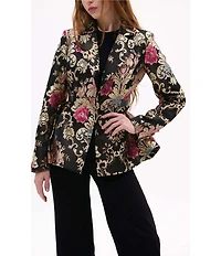 Azalea Wang Casha Baroque Pattern Metallic Notch Collar Belted Blazer