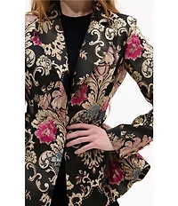 Azalea Wang Casha Baroque Pattern Metallic Notch Collar Belted Blazer