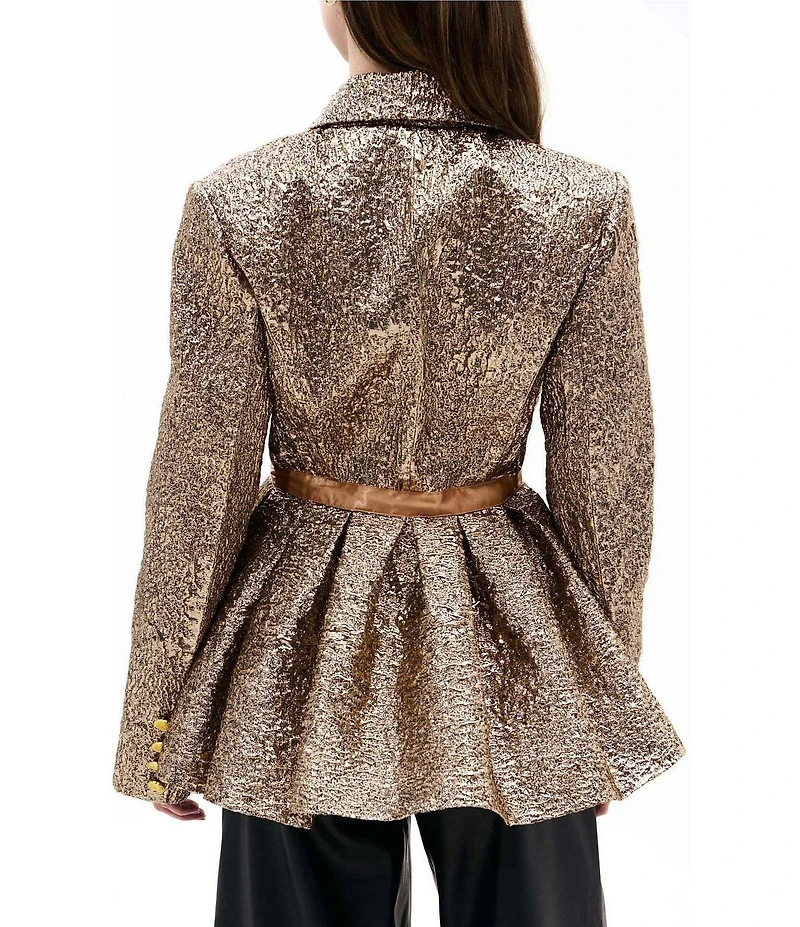 Azalea Wang Casha Solid Metallic Notch Collar Belted Blazer