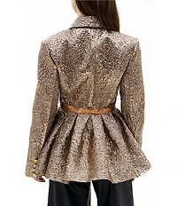 Azalea Wang Casha Solid Metallic Notch Collar Belted Blazer