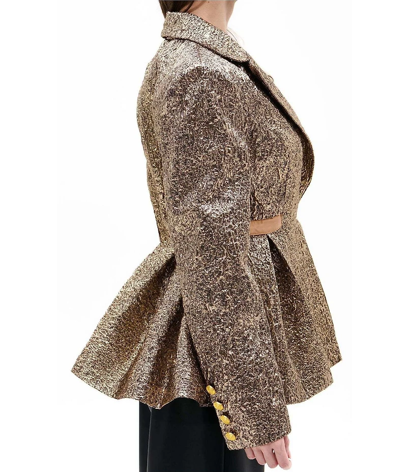 Azalea Wang Casha Solid Metallic Notch Collar Belted Blazer