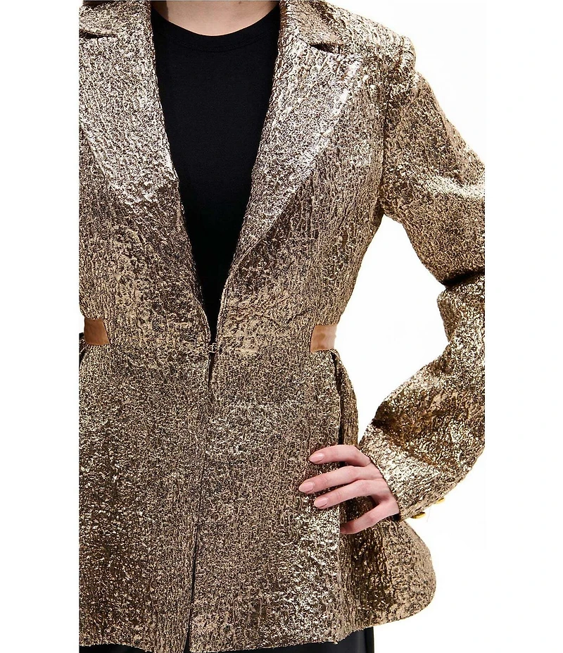 Azalea Wang Casha Solid Metallic Notch Collar Belted Blazer