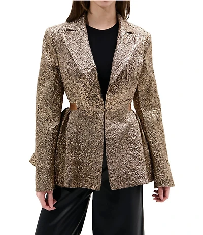 Azalea Wang Casha Solid Metallic Notch Collar Belted Blazer