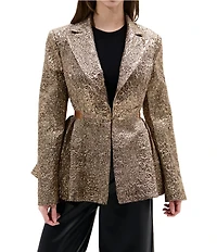 Azalea Wang Casha Solid Metallic Notch Collar Belted Blazer