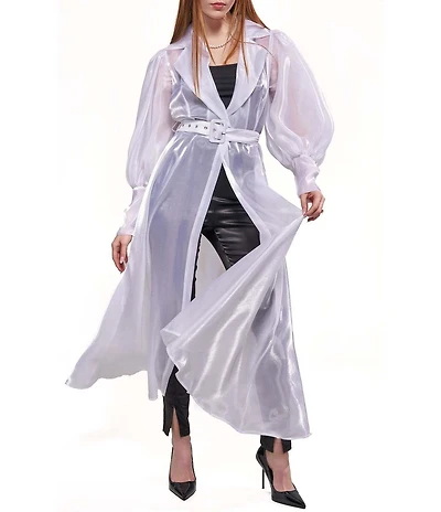 Azalea Wang Cassara White Notch Lapel Long Sleeve Belted Maxi Jacket