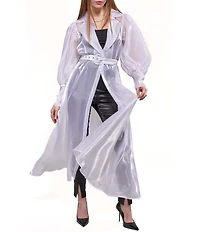 Azalea Wang Cassara White Notch Lapel Long Sleeve Belted Maxi Jacket