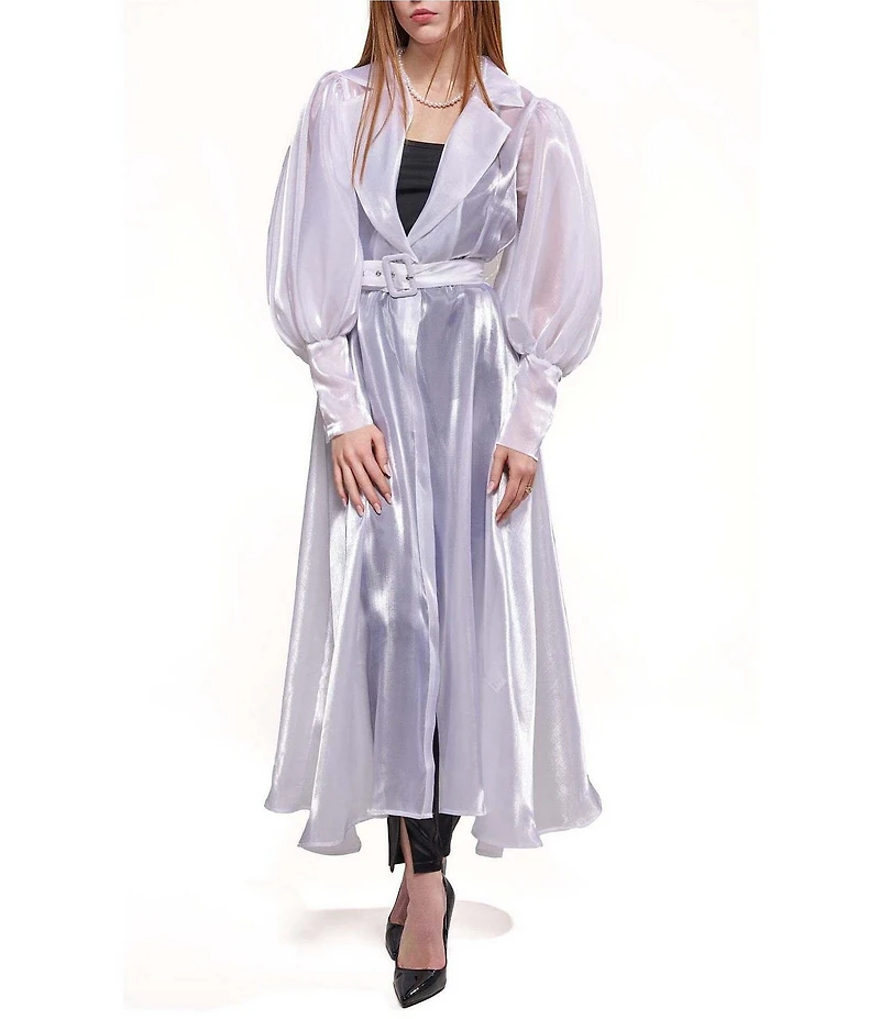 Azalea Wang Cassara White Notch Lapel Long Sleeve Belted Maxi Jacket