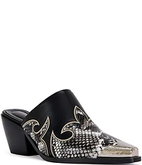 Azalea Wang Cecily Snake Print Cap Toe Western Mules