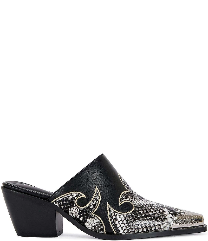 Azalea Wang Cecily Snake Print Cap Toe Western Mules