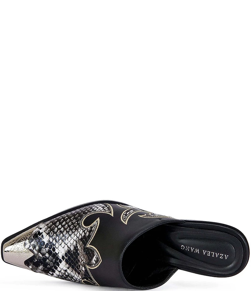 Azalea Wang Cecily Snake Print Cap Toe Western Mules