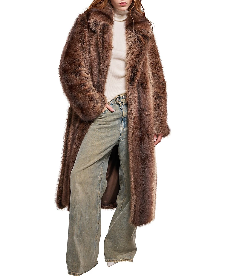 Azalea Wang Cersei Faux Fox Fur Notch Lapel Belted Trench Coat