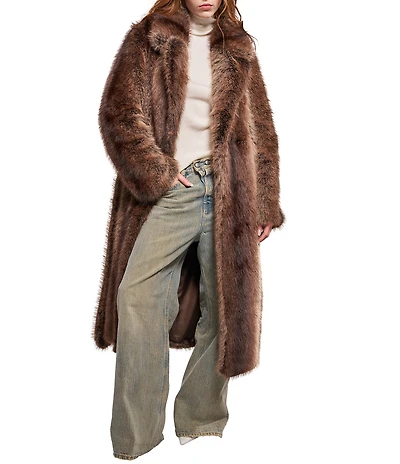 Azalea Wang Cersei Faux Fox Fur Notch Lapel Belted Trench Coat