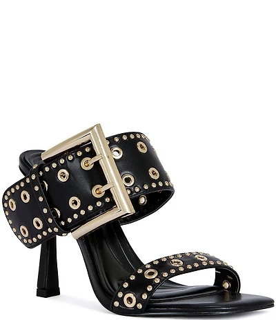 Azalea Wang Chambers Grommet Studded Oversized Buckle Dress Sandals