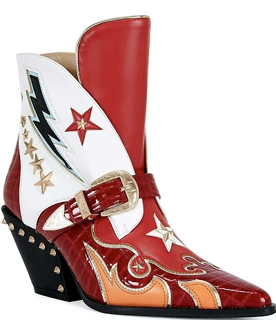 Azalea Wang Channing Flame Star Ornamented Hardware Ankle Studded Western Booties