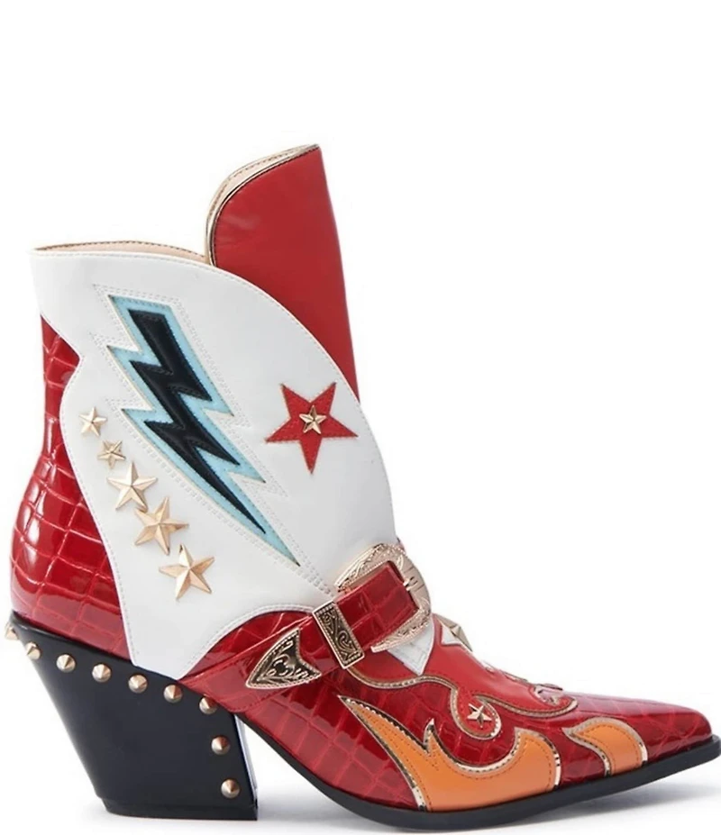 Azalea Wang Channing Flame Star Ornamented Hardware Ankle Studded Western Booties