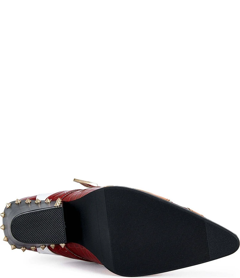 Azalea Wang Channing Flame Star Ornamented Hardware Ankle Studded Western Booties
