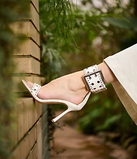 Azalea Wang Chanter Grommet Studded Oversized Buckle Strap Dress Sandals