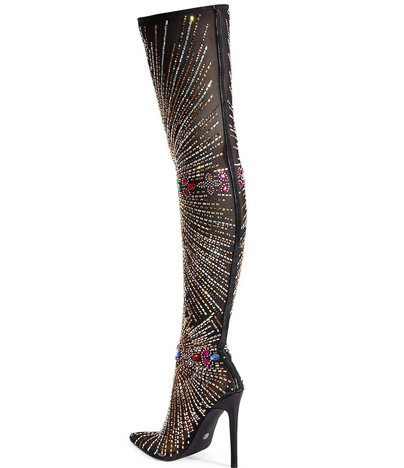 Azalea Wang Chevelle Stretch Mesh Rhinestone Thigh High Dress Boots