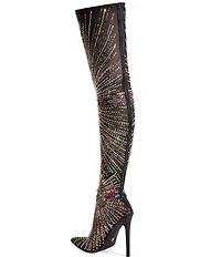 Azalea Wang Chevelle Stretch Mesh Rhinestone Thigh High Dress Boots