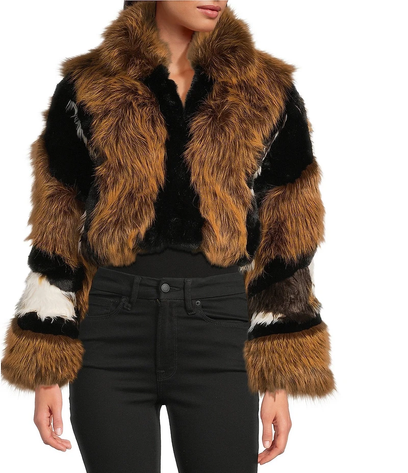 Azalea Wang Chiara Brown Faux Fur High Collared Bolero Jacket
