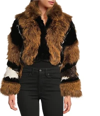 Azalea Wang Chiara Brown Faux Fur High Collared Bolero Jacket