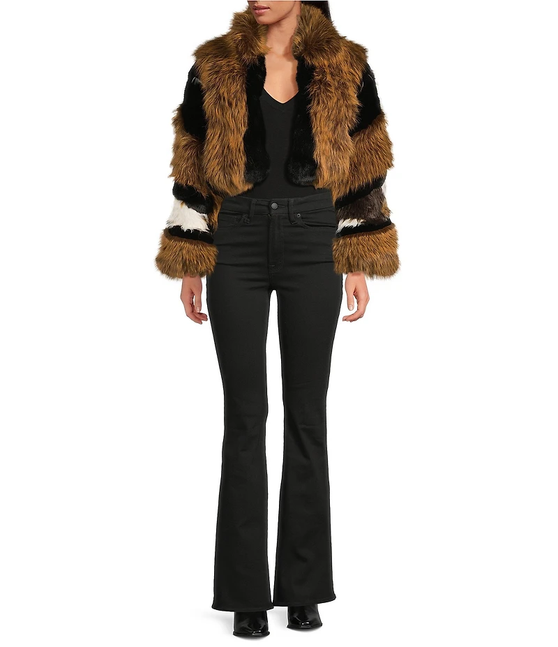Azalea Wang Chiara Brown Faux Fur High Collared Bolero Jacket