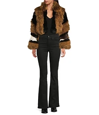 Azalea Wang Chiara Brown Faux Fur High Collared Bolero Jacket